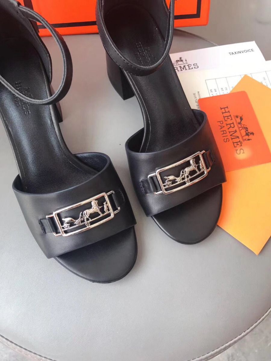 Hermes Viaggio 60MM Sandals In Black Leather - Image 5