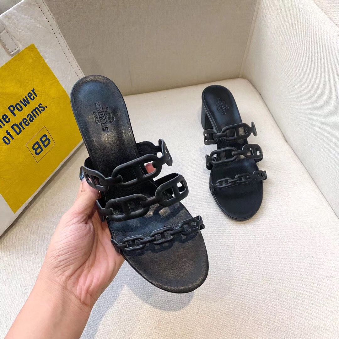 Hermes Tandem Sandals In Black Lambskin - Image 8