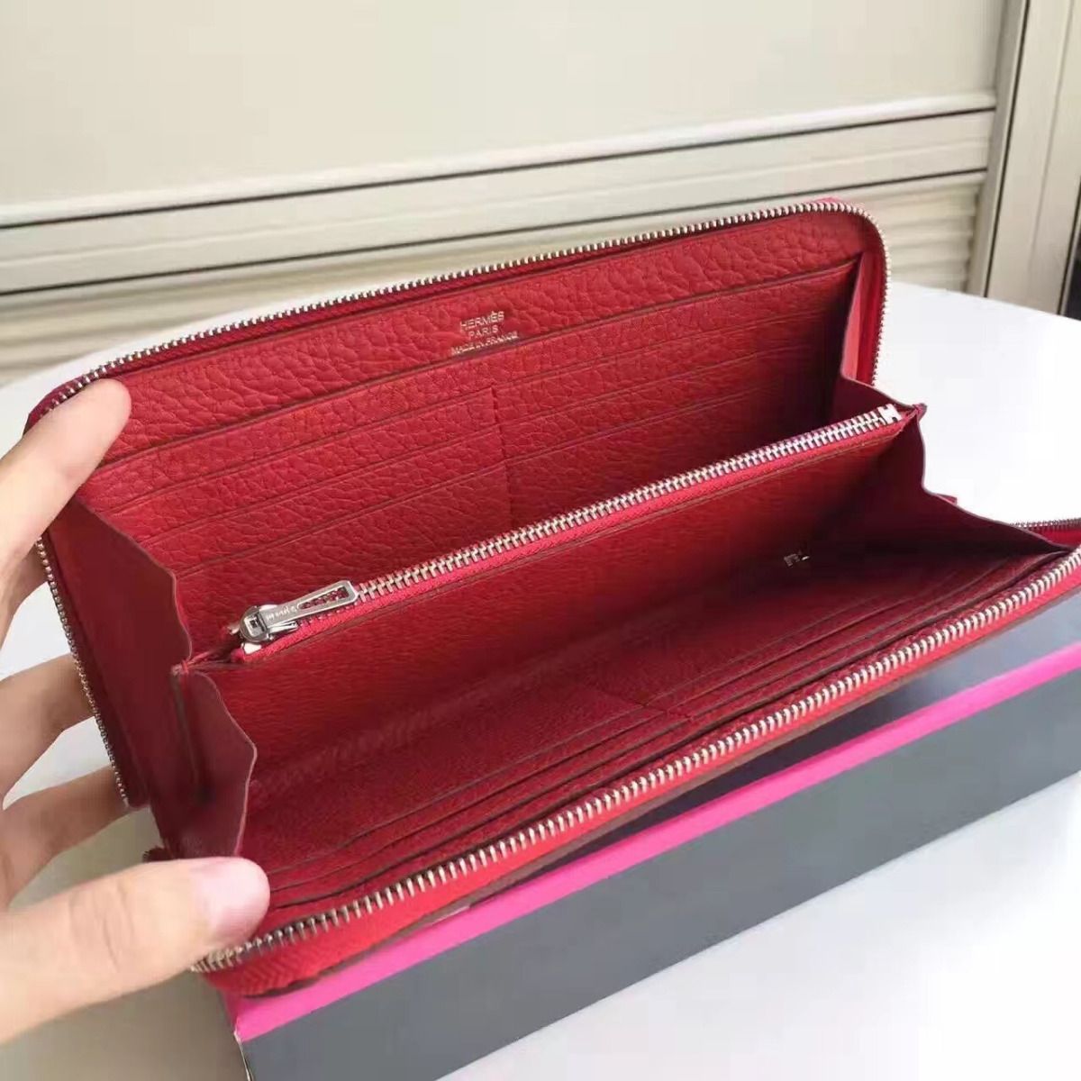 Hermes Red Clemence Azap Zipped Wallet - Image 3