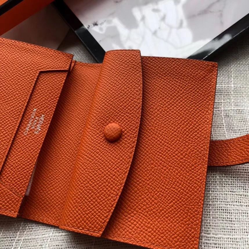 Hermes Bearn Mini Wallet In Orange Epsom Leather - Image 6