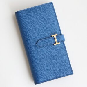 Hermes Bearn Long Handmade Wallet in Blue France Epsom Calfskin