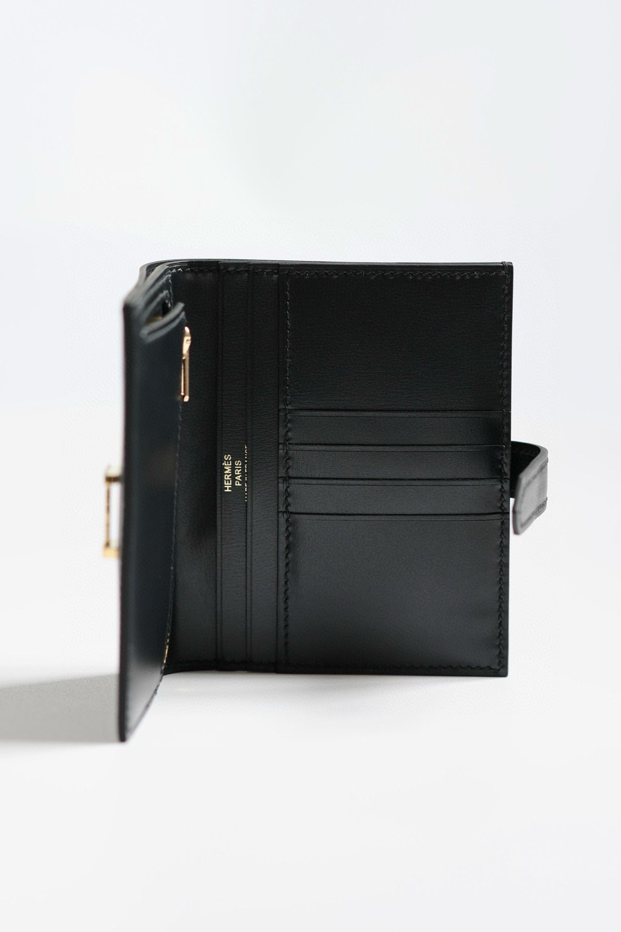 Hermes Bearn Compact Handmade Wallet in Black Box Calfskin - Image 6