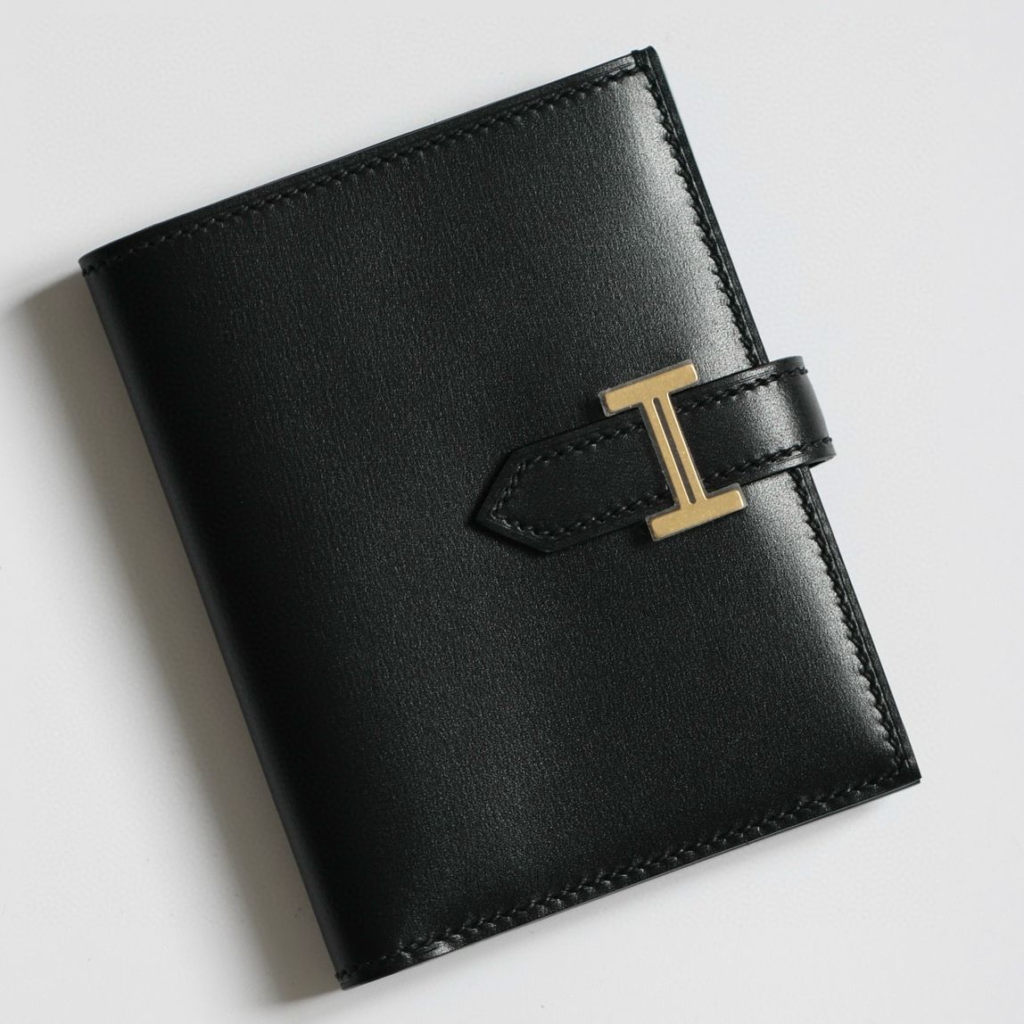 Hermes Bearn Compact Handmade Wallet in Black Box Calfskin