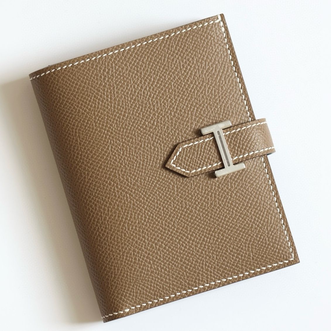 Hermes Bearn Compact Handmade Wallet in Taupe Epsom Calfskin