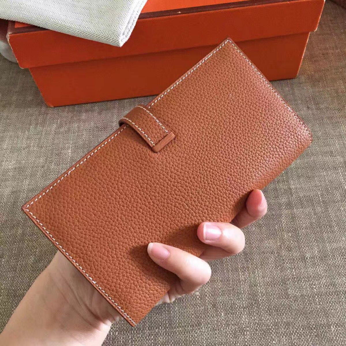 Hermes Brown Clemence Bearn Gusset Wallet - Image 3