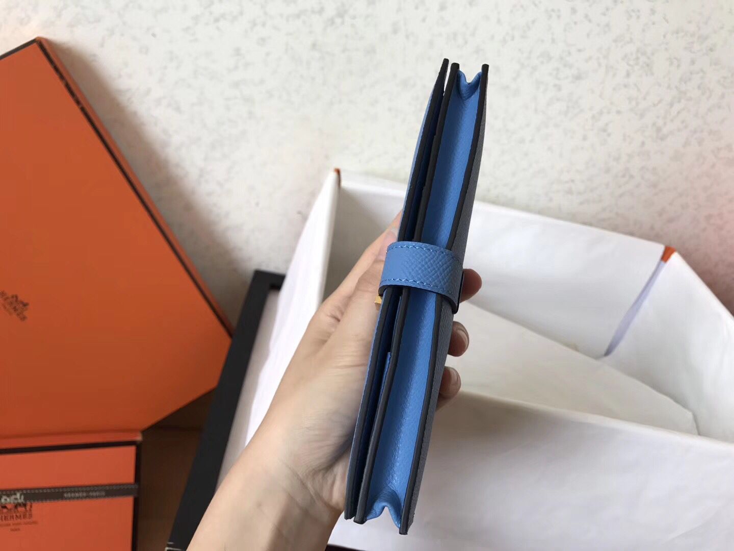 Hermes Blue Jean Epsom Bearn Gusset Wallet - Image 5