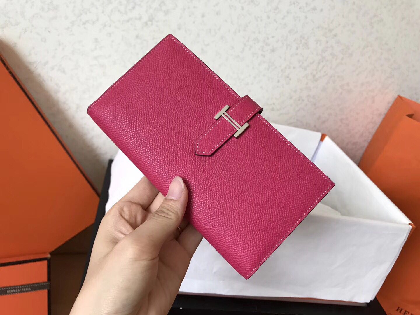 Hermes Peach Epsom Bearn Gusset Wallet - Image 7