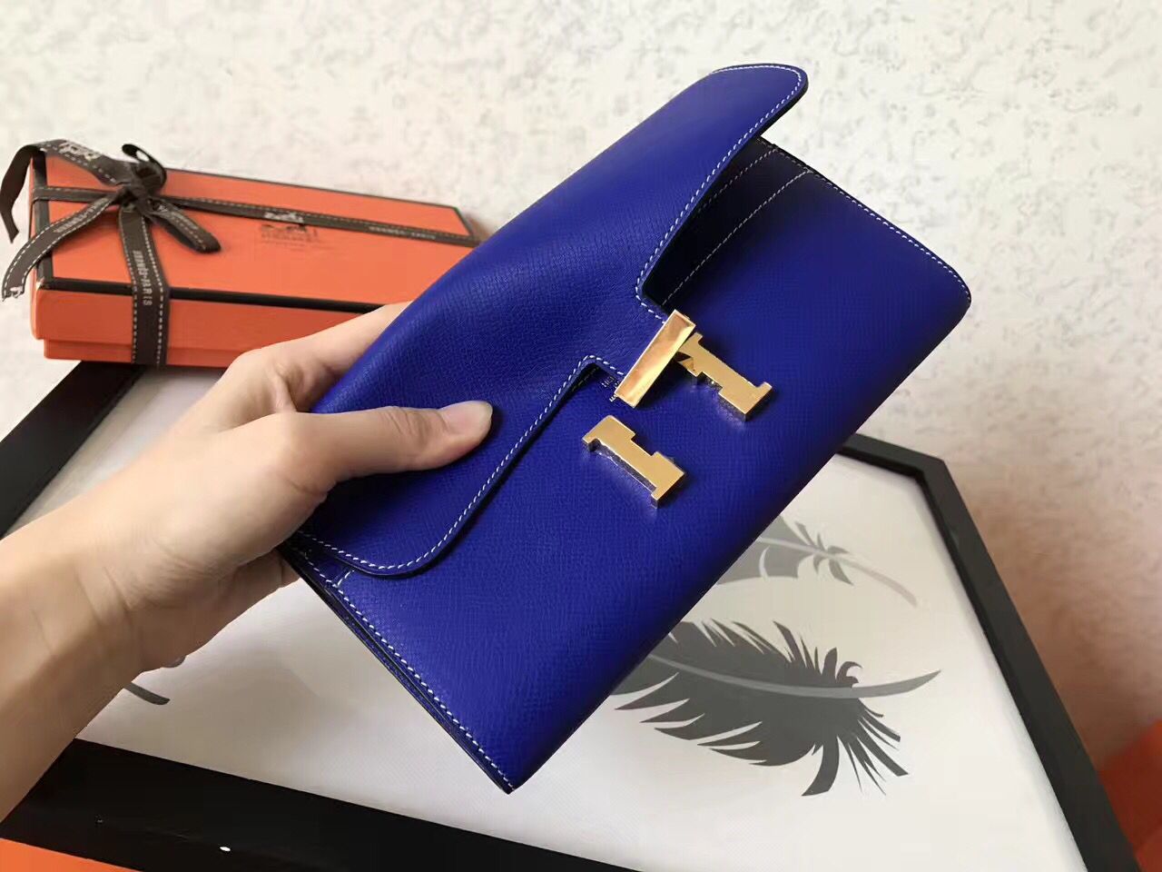 Hermes Constance Long Wallet In Blue Electric Epsom Leather - Image 6
