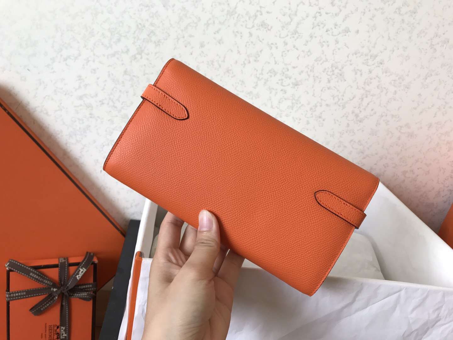 Hermes Kelly Classic Long Wallet In Orange Epsom Leather - Image 3
