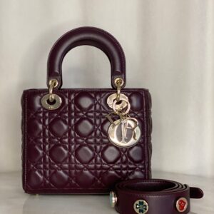 Christian Dior Burgundy Lady Dior Small W/ Strap