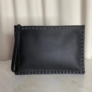 Valentino Black Studded Zip Clutch