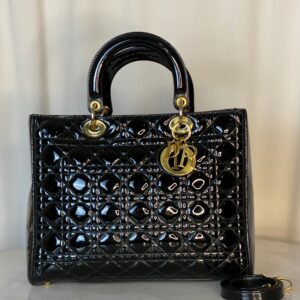 Christian Dior Black Lady Dior Vernis Bag W/ Strap